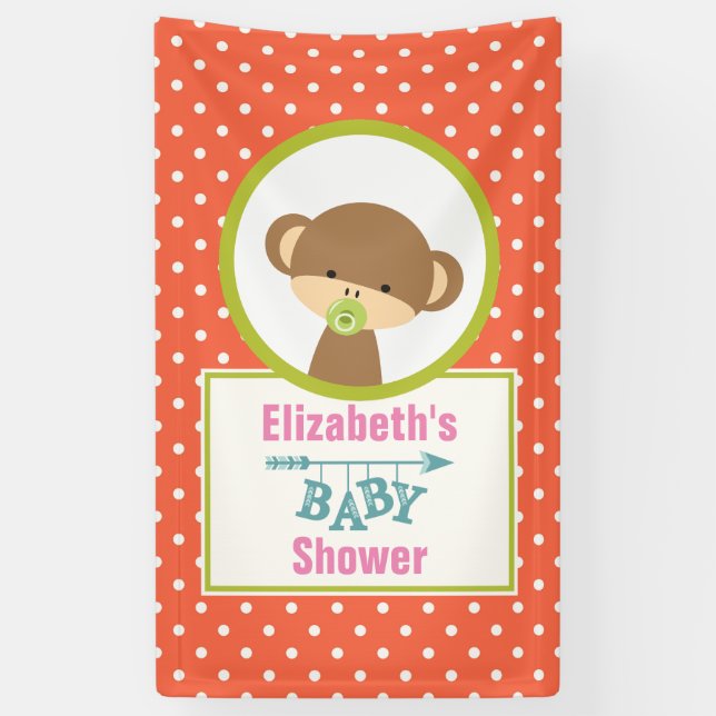 Brown Baby Monkey with Pacifier Baby Shower Banner (Vertical)