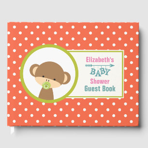 Brown Baby Monkey with Pacifier Baby Shower Guest Book