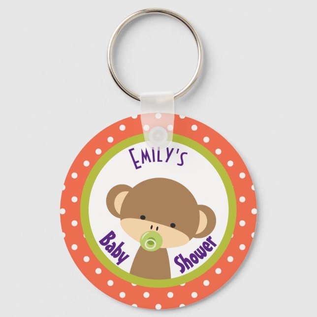 Brown Baby Monkey with Pacifier Baby Shower Keychain (Front)