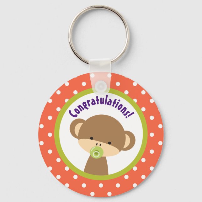 Brown Baby Monkey with Pacifier Congratulations Keychain (Front)