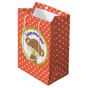 Brown Baby Monkey with Pacifier Congratulations Medium Gift Bag