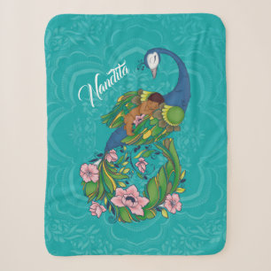 Brown Baby sleeping on a Floral Peacock Sherpa Blanket