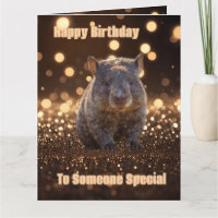 Brown Baby Wombat On Brown Bokeh Bliss, Bday Card