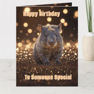 Brown Baby Wombat On Brown Bokeh Bliss, Bday Card