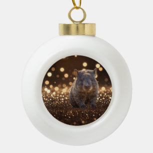 Brown Baby Wombat On Brown Bokeh Bliss,  Ceramic Ball Christmas Ornament