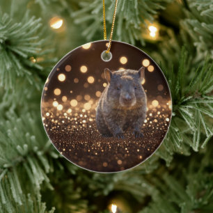 Brown Baby Wombat On Brown Bokeh Bliss,  Ceramic Ornament