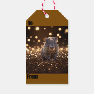 Brown Baby Wombat On Brown Bokeh Bliss, Gift Tags