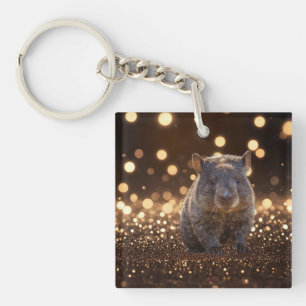 Brown Baby Wombat On Brown Bokeh Bliss, Keychain