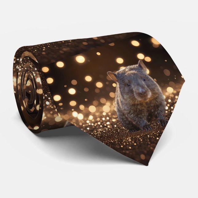 Brown Baby Wombat On Brown Bokeh Bliss,  Tie (Rolled)