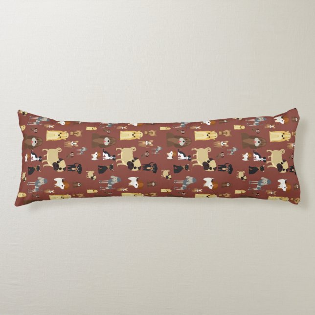 brown background dogs pattern body pillow (Front)