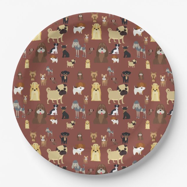 brown background dogs pattern. paper plate (Front)