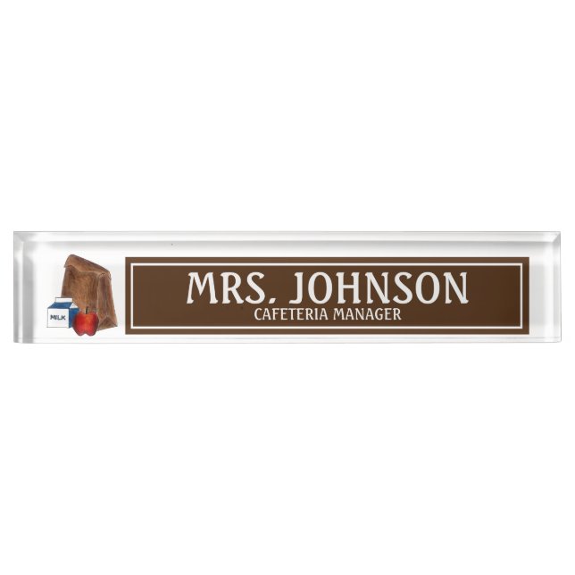 Brown Bag School Lunch Apple Cafeteria Teacher Nameplate (Front)