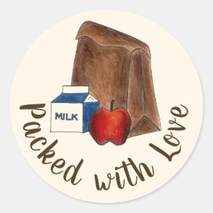 Brown Bag School Lunch Packed with Love Classic Round Sticker