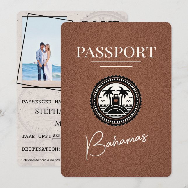 Brown Bahamas Passport Save The Date (Front/Back)