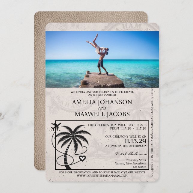 Brown Bahamas Passport Wedding Invitation (Front/Back)