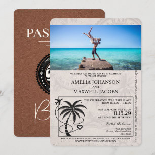 Brown Bahamas Passport Wedding Invitation