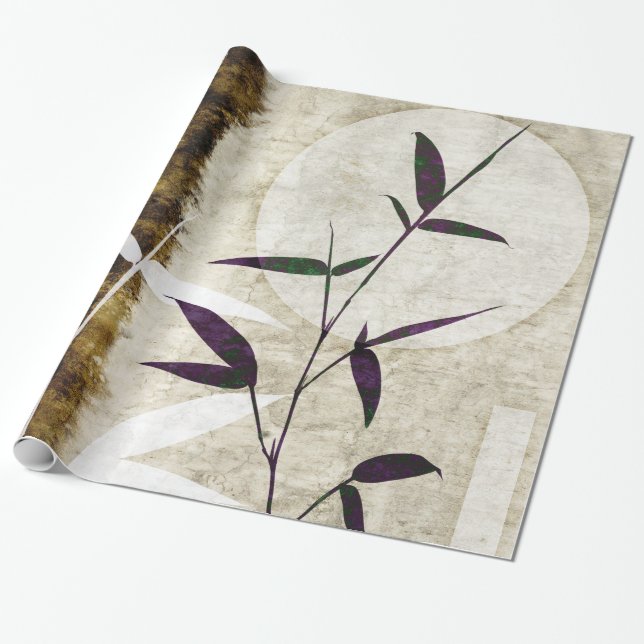 Brown Bamboo Moon Fall Leaves Wrapping Paper (Unrolled)