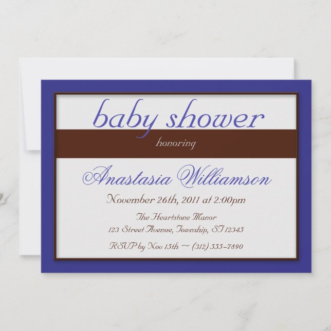 Brown bande Bleu foncé Bébé Douche Invitations (Devant)