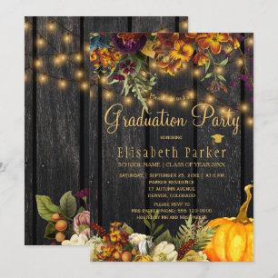 Brown barn wood autumn fall graduation party invitation