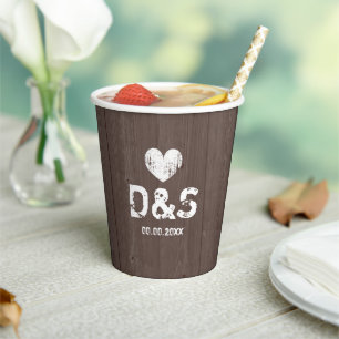 Brown barn wood grain wedding party custom paper cups