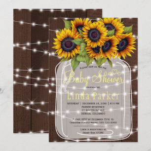 Brown barn wood rustic mason jar baby shower invitation