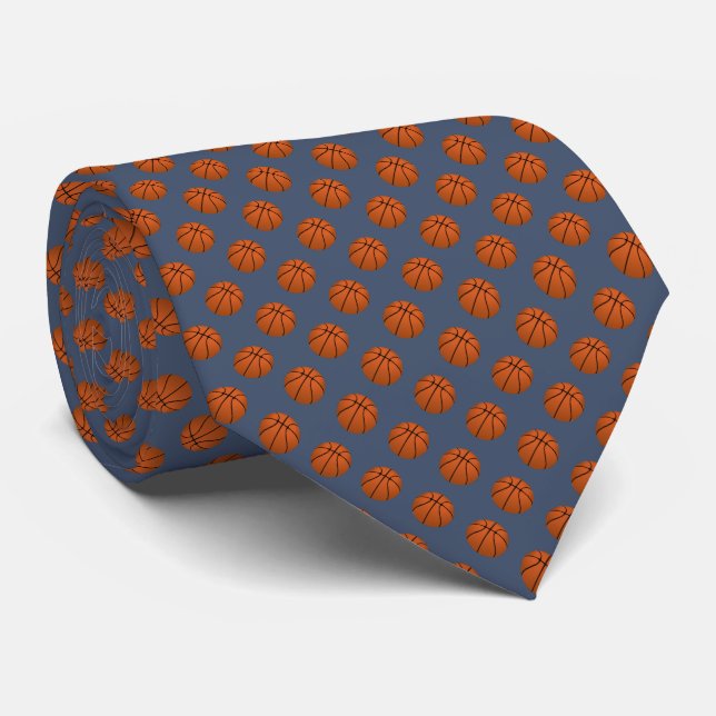 Brown Basketball Balls on Blue Jeans Blue Tie (Rolled)