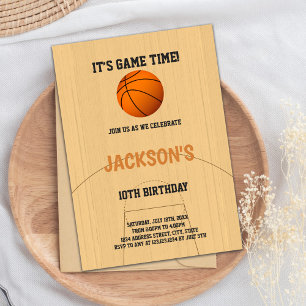 Brown Basketball Birthday Invitation