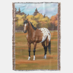 Brown Bay Appaloosa Horse in Autumn Pasture Throw Blanket