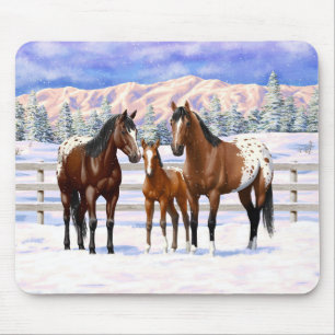 Brown Bay Appaloosa Horses In Snow Mouse Pad