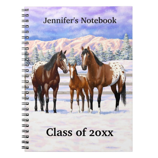 Brown Bay Appaloosa Horses In Snow Notebook (Front)