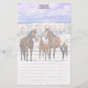 Brown Bay Appaloosa Horses In Snow Stationery