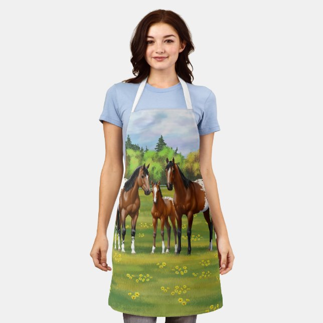 Brown Bay Appaloosa Horses In Summer Pasture Apron (Worn)
