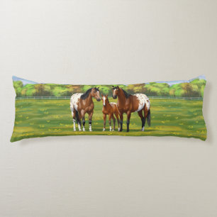 Brown Bay Appaloosa Horses In Summer Pasture Body Pillow