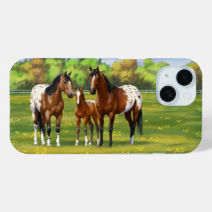 Brown Bay Appaloosa Horses In Summer Pasture iPhone 15 Case