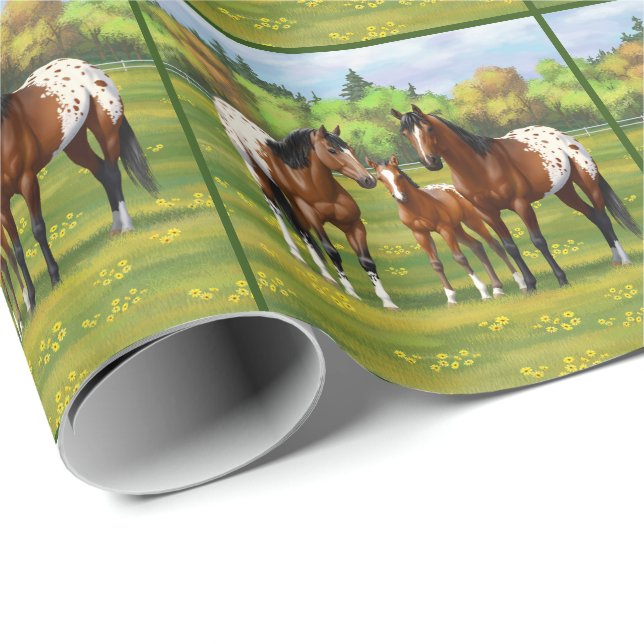 Brown Bay Appaloosa Horses In Summer Pasture Wrapping Paper (Roll Corner)