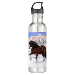 Brown Bay Gypsy Vanner Draught Horse In Snow 710 Ml Water Bottle