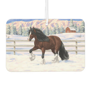 Brown Bay Gypsy Vanner Draught Horse In Snow Air Freshener