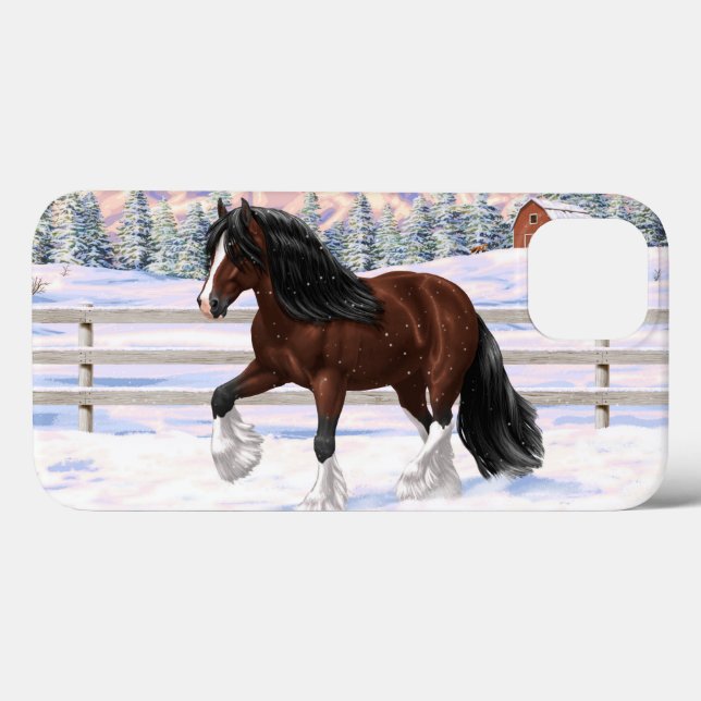 Brown Bay Gypsy Vanner Draught Horse In Snow Case-Mate iPhone Case (Back (Horizontal))