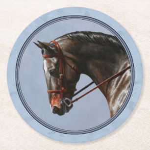 Brown Bay Oldenburg Horse Portrait Round Paper Coaster