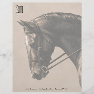 Brown Bay Oldenburg Horse Portrait Sepia Letterhead