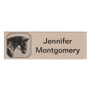 Brown Bay Oldenburg Horse Portrait Sepia Name Tag