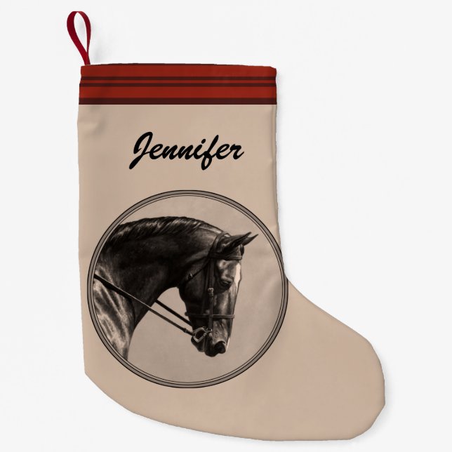 Brown Bay Oldenburg Horse Portrait Sepia Small Christmas Stocking (Front)