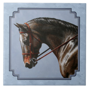 Brown Bay Oldenburg Horse Portrait Tile
