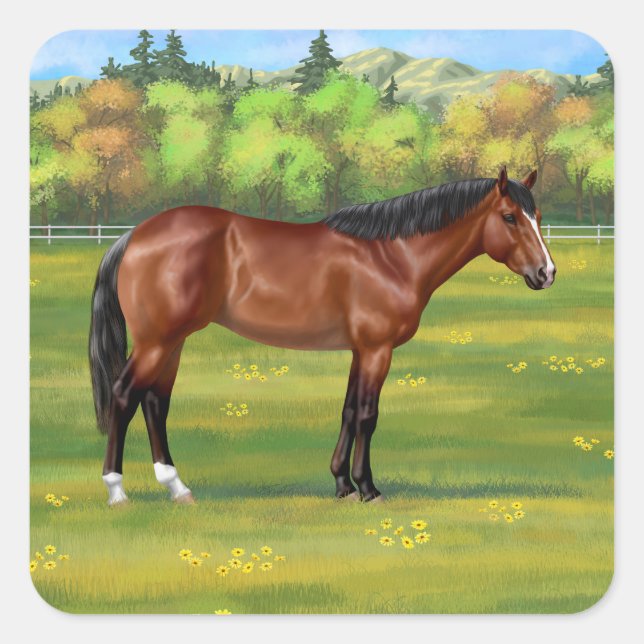 Brown Bay Quarter Horse Square Sticker (Front)