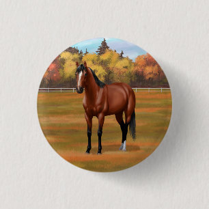 Brown Bay Quarter Horse Stallion 1 Inch Round Button