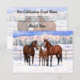 Brown Bay Quarter Horses In Snow Invitation
