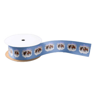 Brown Bay Quarter Horses In Snow Satin Ribbon