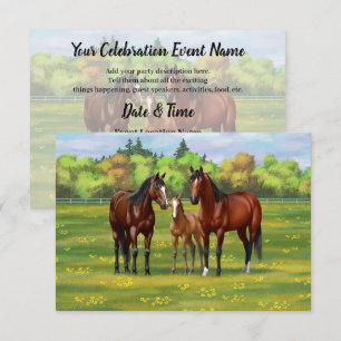 Brown Bay Quarter Horses In Summer Pasture Invitation
