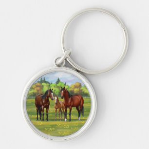 Brown Bay Quarter Horses In Summer Pasture Keychain