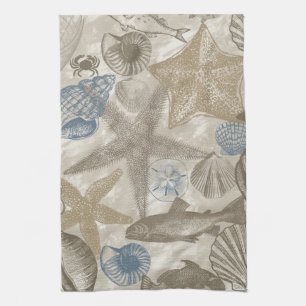 Brown Beach Blue Shells Ocean    Kitchen Towel